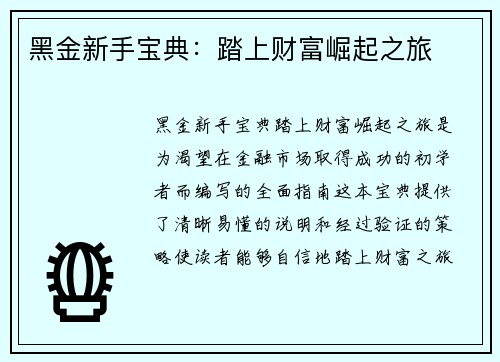 黑金新手宝典：踏上财富崛起之旅